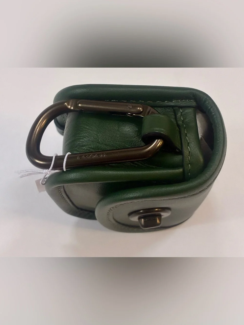 Coach Heritage Turnlock Leather Card case Bag Charm Dark Clover Green NWT